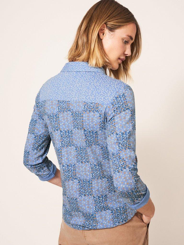 Annie Long Sleeve Collared Jersey Shirt in WHITE MLT - MODEL BACK