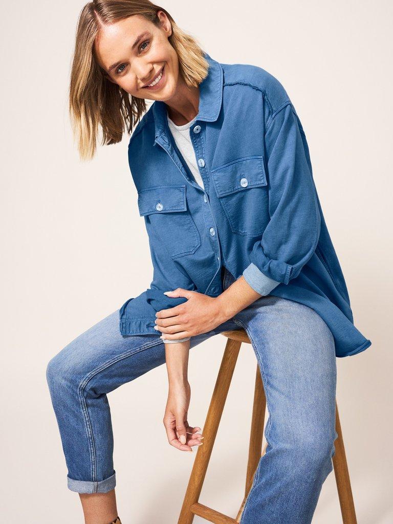 Evie Longline Sweat Jacket in INDIGO BLE - LIFESTYLE