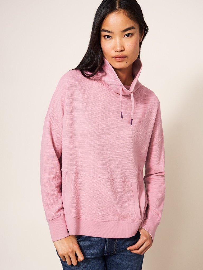 Funnel Sweat Top in DK PINK - MODEL DETAIL