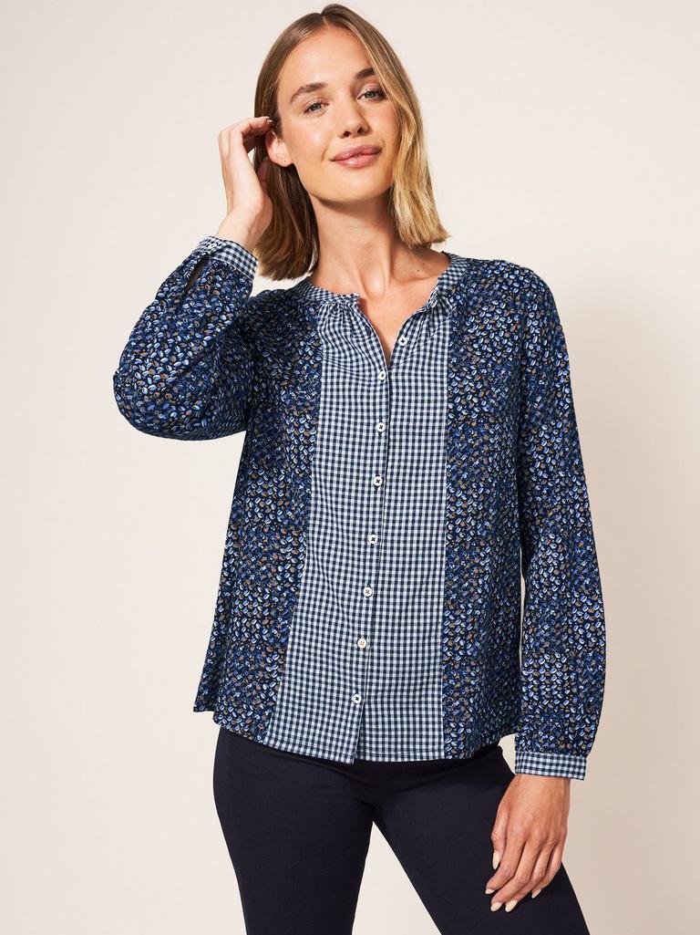 Woodland Button Through Top in NAVY MULTI - LIFESTYLE
