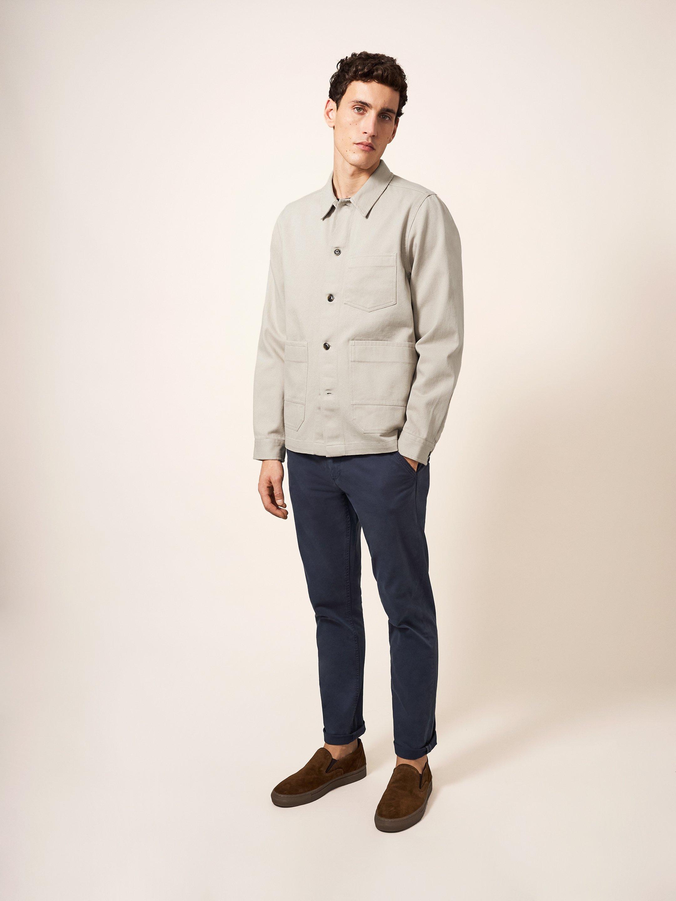 Fabien Chore Jacket in LGT NAT - MODEL FRONT