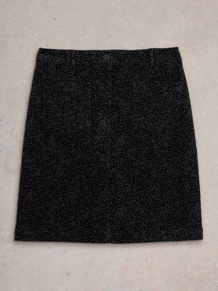 Melody Organic Cord Skirt in BLK PR - FLAT FRONT