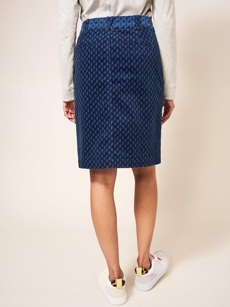 Melody Organic Cord Skirt in BLUE MLT - MODEL BACK
