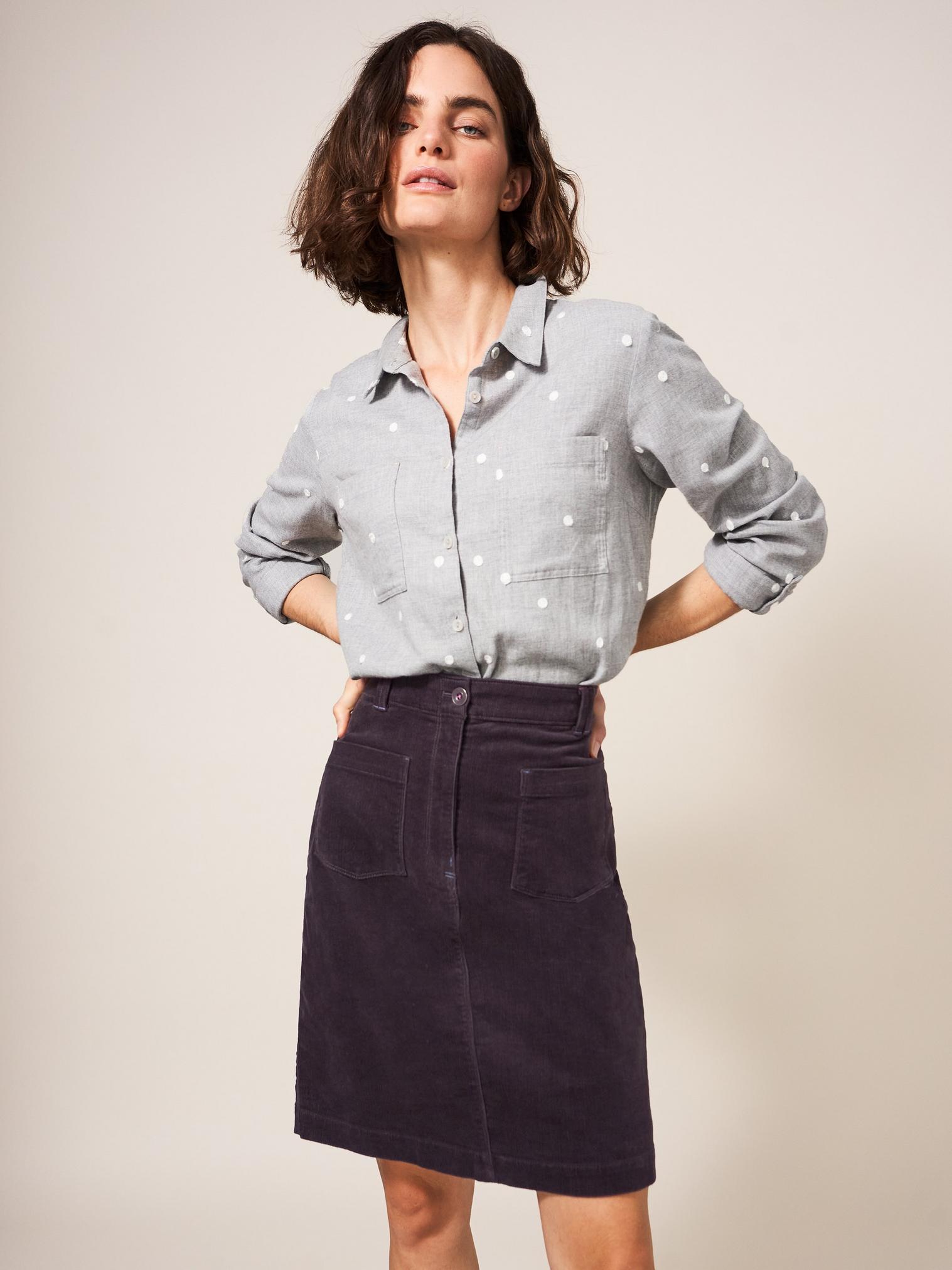 Black button outlet down corduroy skirt