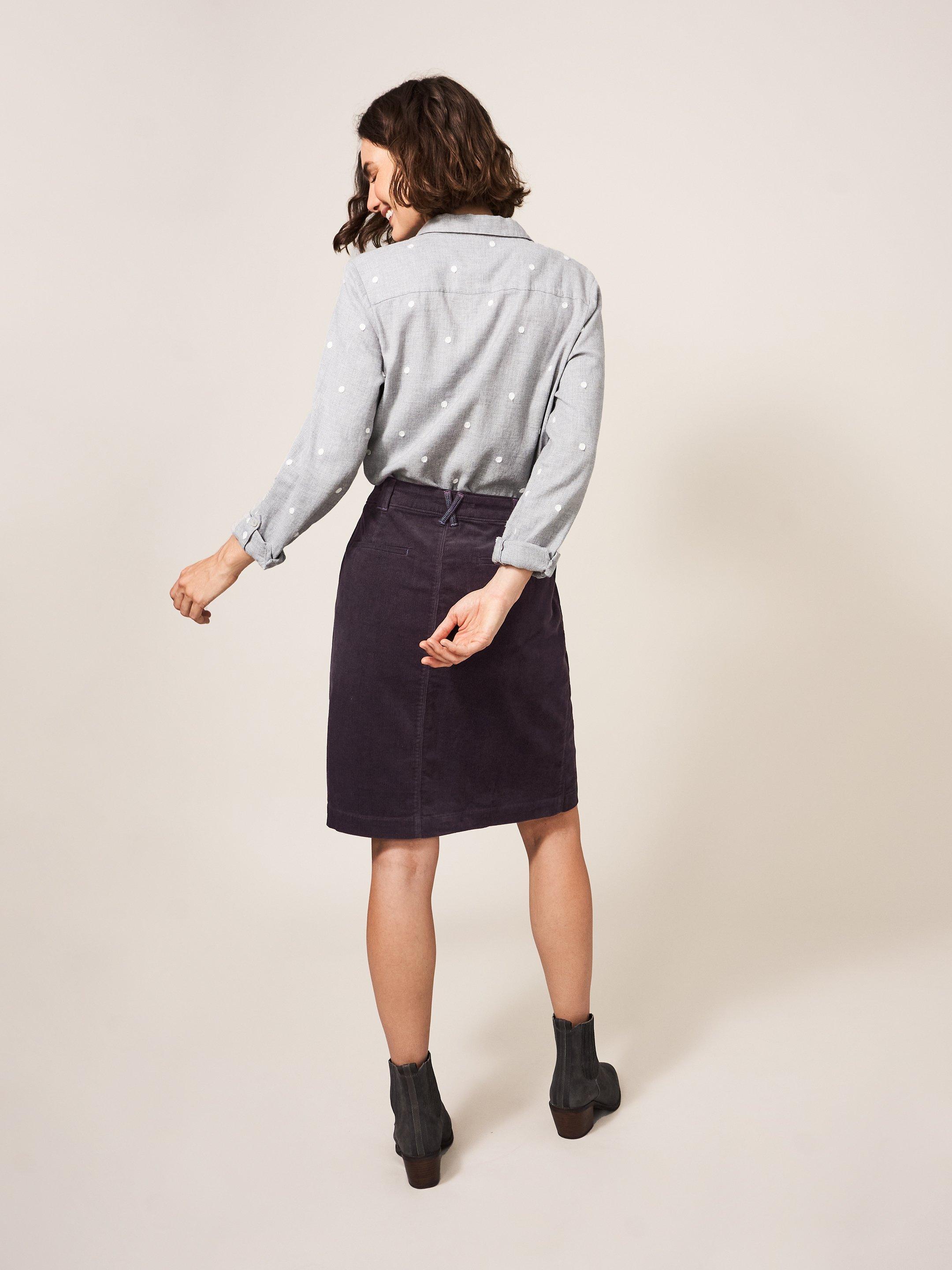 Melody Organic Cord Skirt in DARK GREY - MODEL FRONT