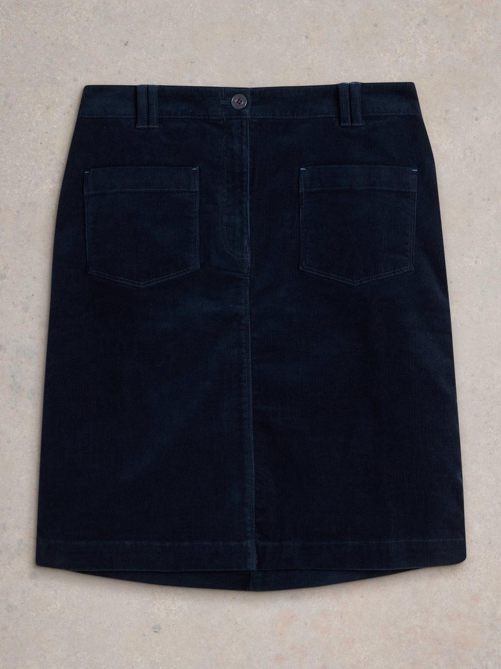 Melody Organic Cord Skirt in DARK NAVY - FLAT FRONT