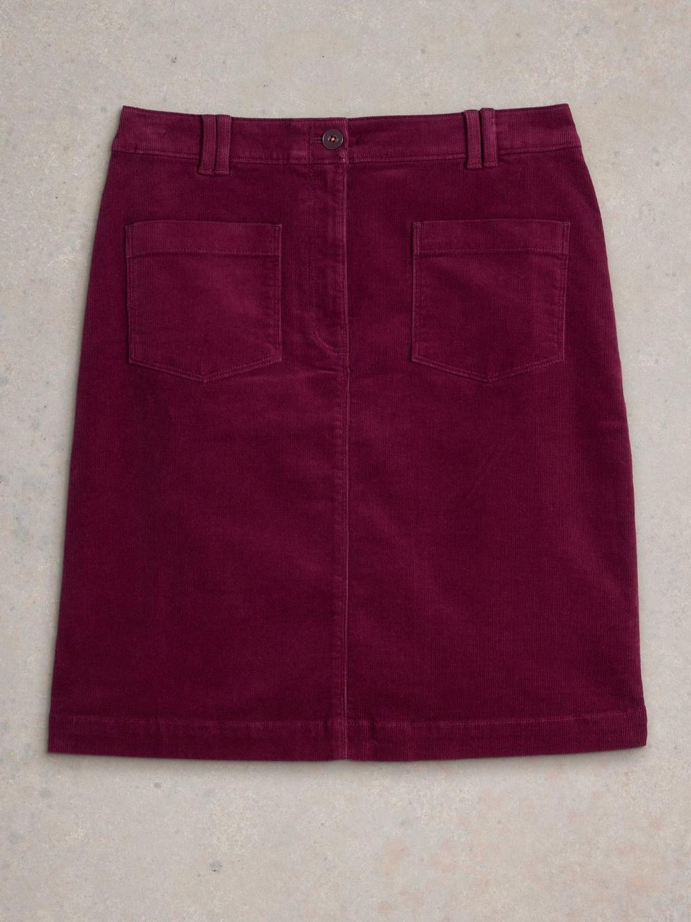 Melody Organic Cord Skirt in DEEP RED - FLAT FRONT