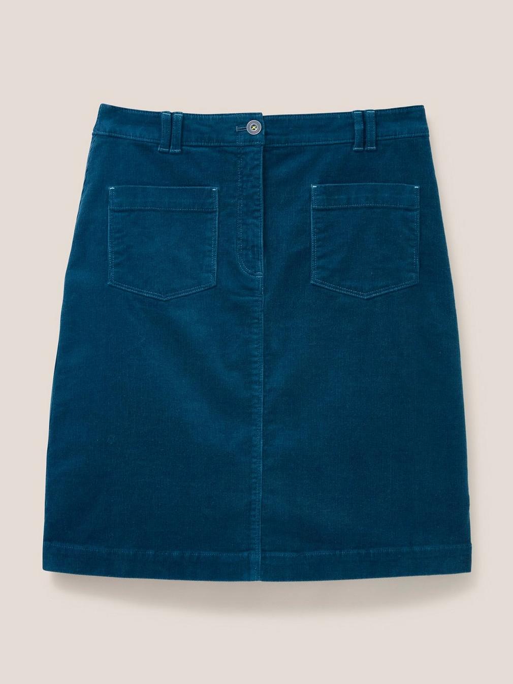 Melody Organic Cord Skirt in DK TEAL - FLAT FRONT