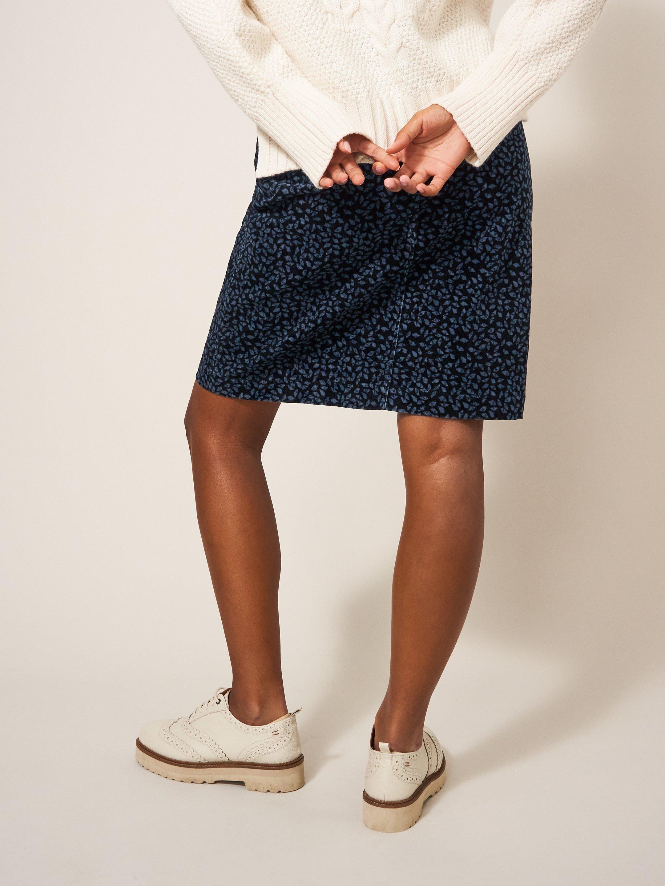 Melody Organic Cord Skirt in GREY MLT - MODEL BACK