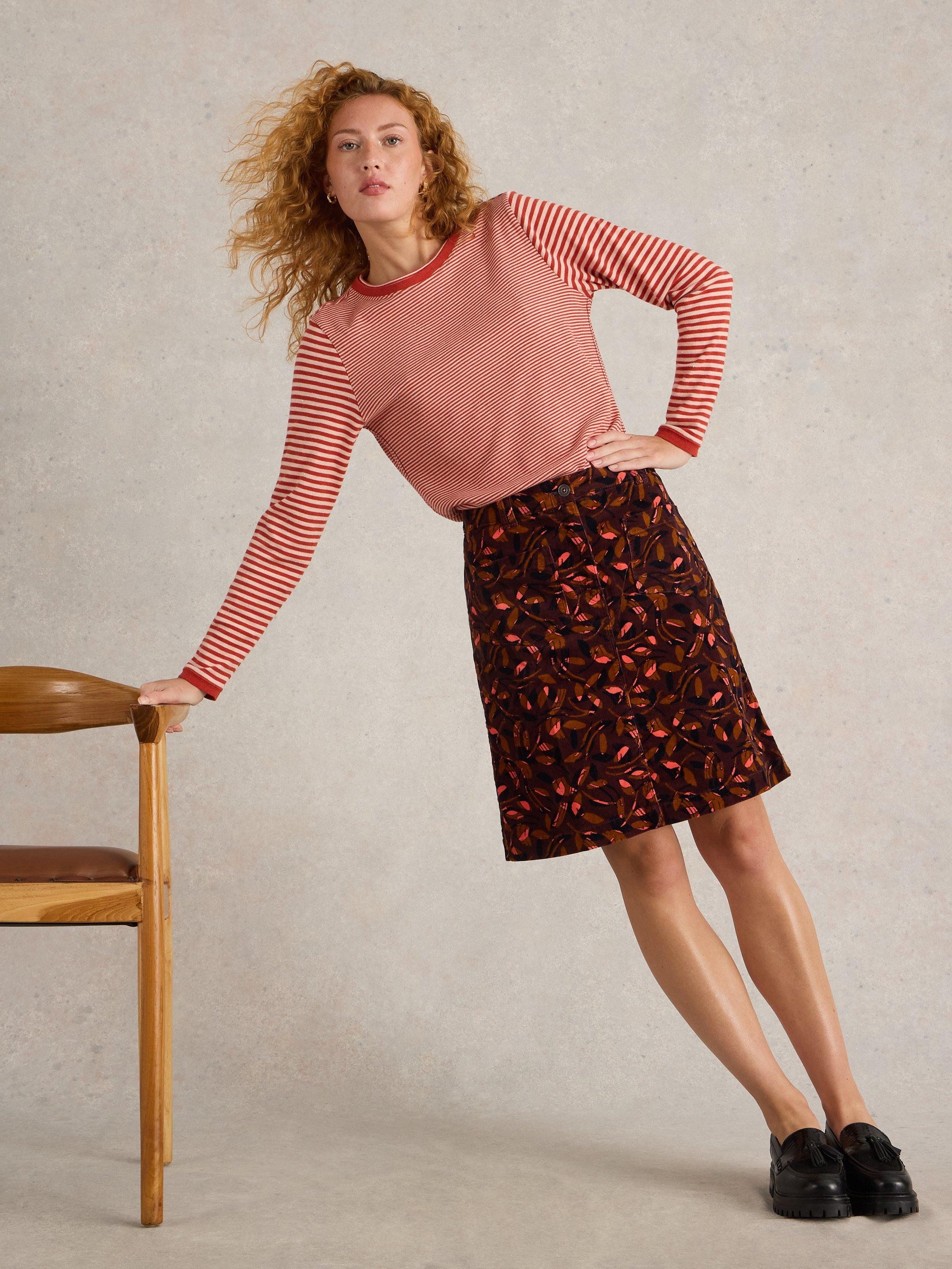も*み様 G tech cord skirt Melody Organic Cord Skirt in PLUM PURPLE PRINT | White Stuff