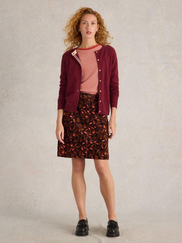 Melody Organic Cord Skirt in PLUM PR - MODEL FRONT