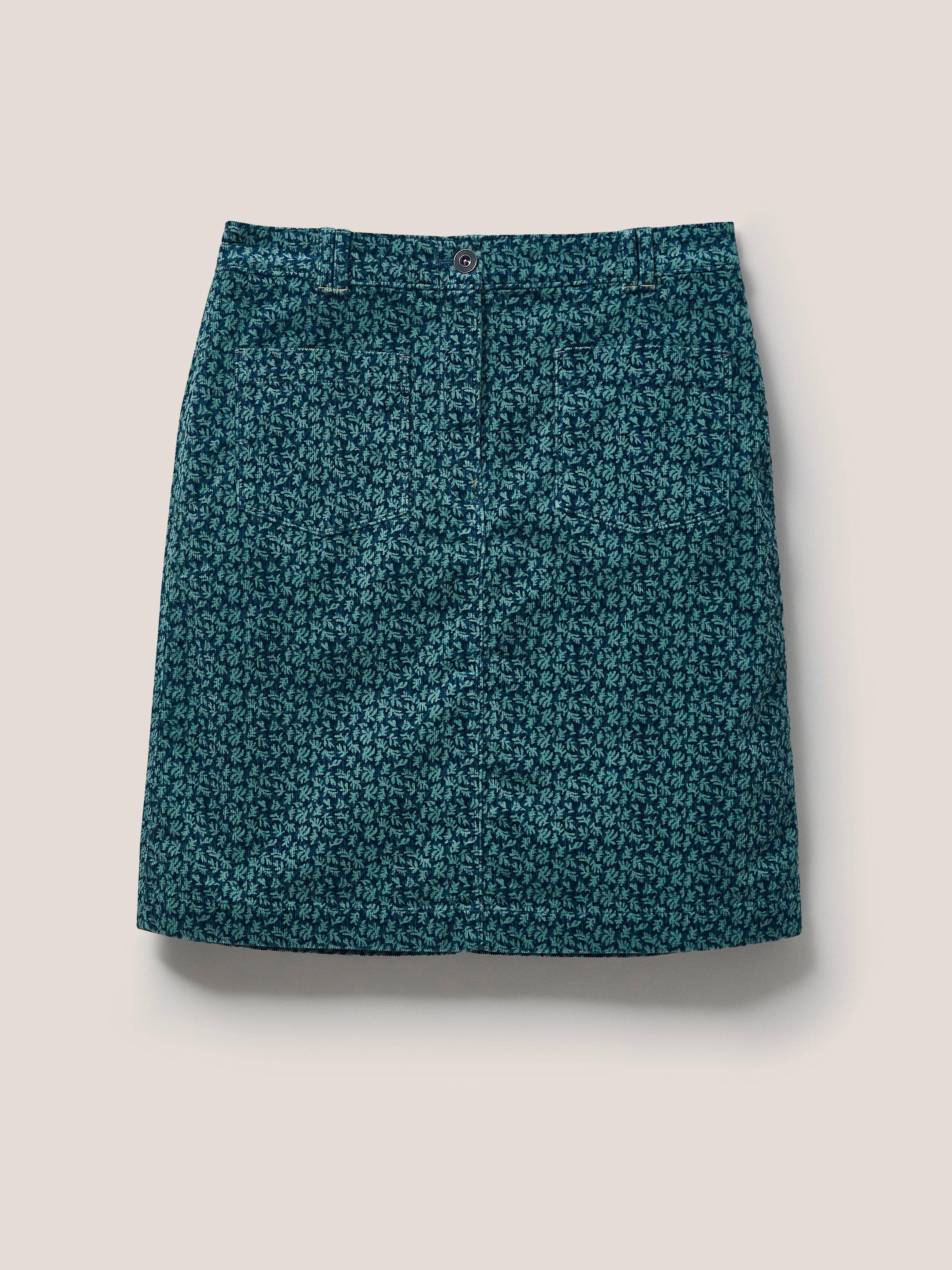 Melody Organic Cord Skirt in TEAL MLT - FLAT FRONT