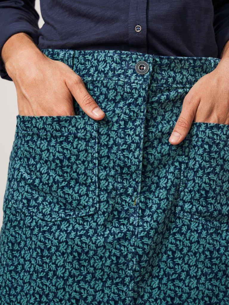 Melody Organic Cord Skirt in TEAL MLT - MODEL DETAIL