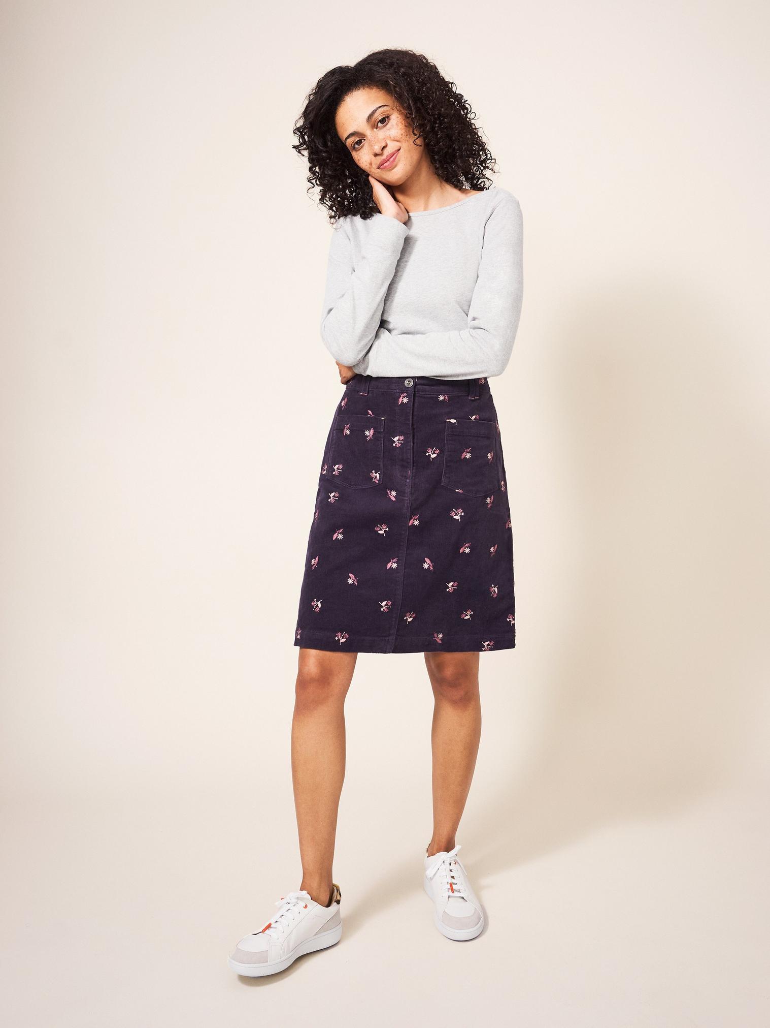 Melody Embroidered Cord Skirt in PURPLE MLT - LIFESTYLE