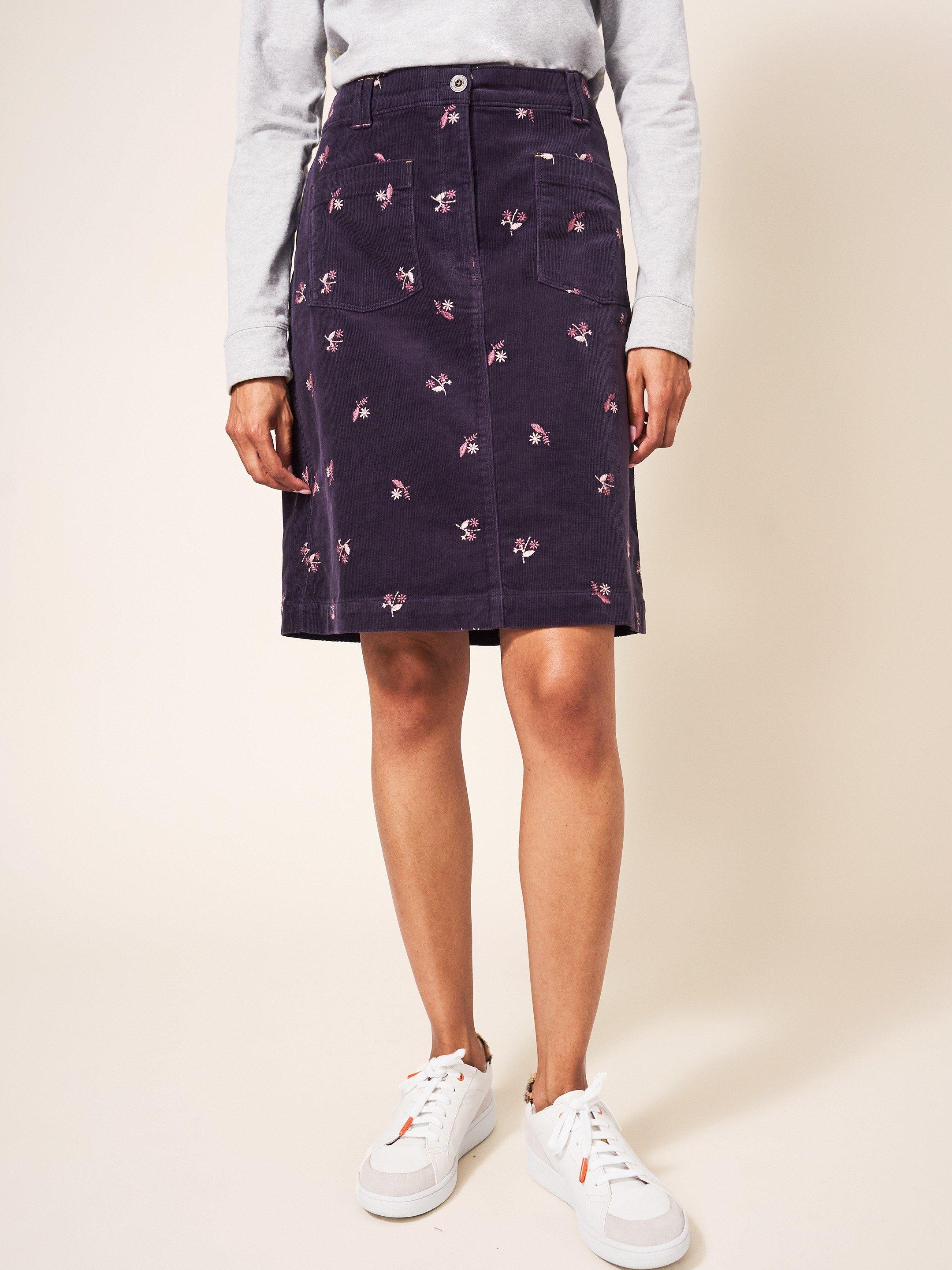 Melody Embroidered Cord Skirt in PURPLE MLT - MODEL FRONT