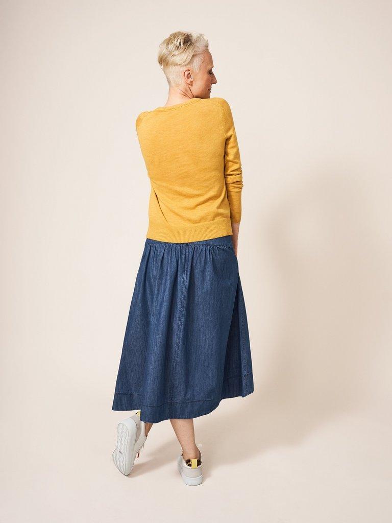 Charlotte Denim Skirt in MID DENIM - MODEL BACK