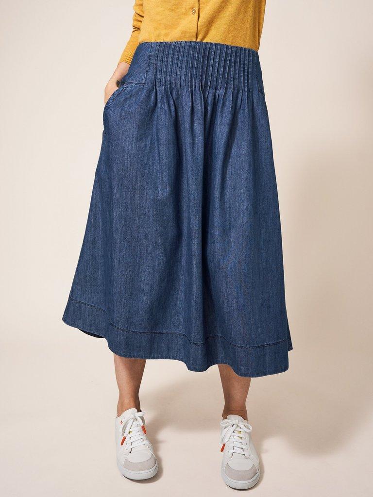 Charlotte Denim Skirt in MID DENIM - MODEL FRONT