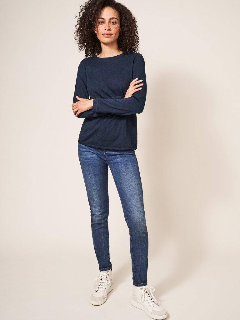 Cassie Crew Tee in DARK NAVY - MODEL FRONT