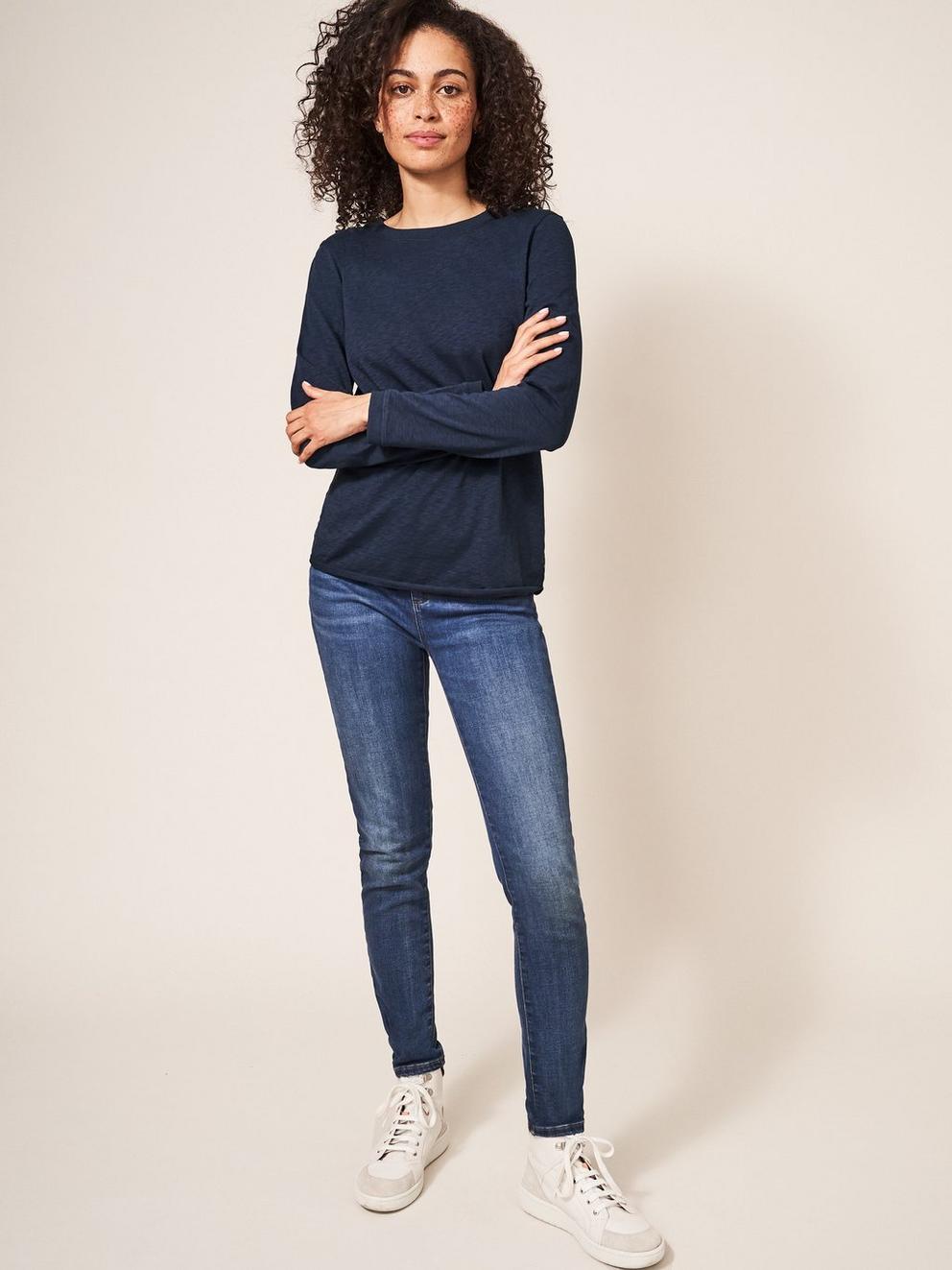 Cassie Crew Tee in DARK NAVY - MODEL FRONT