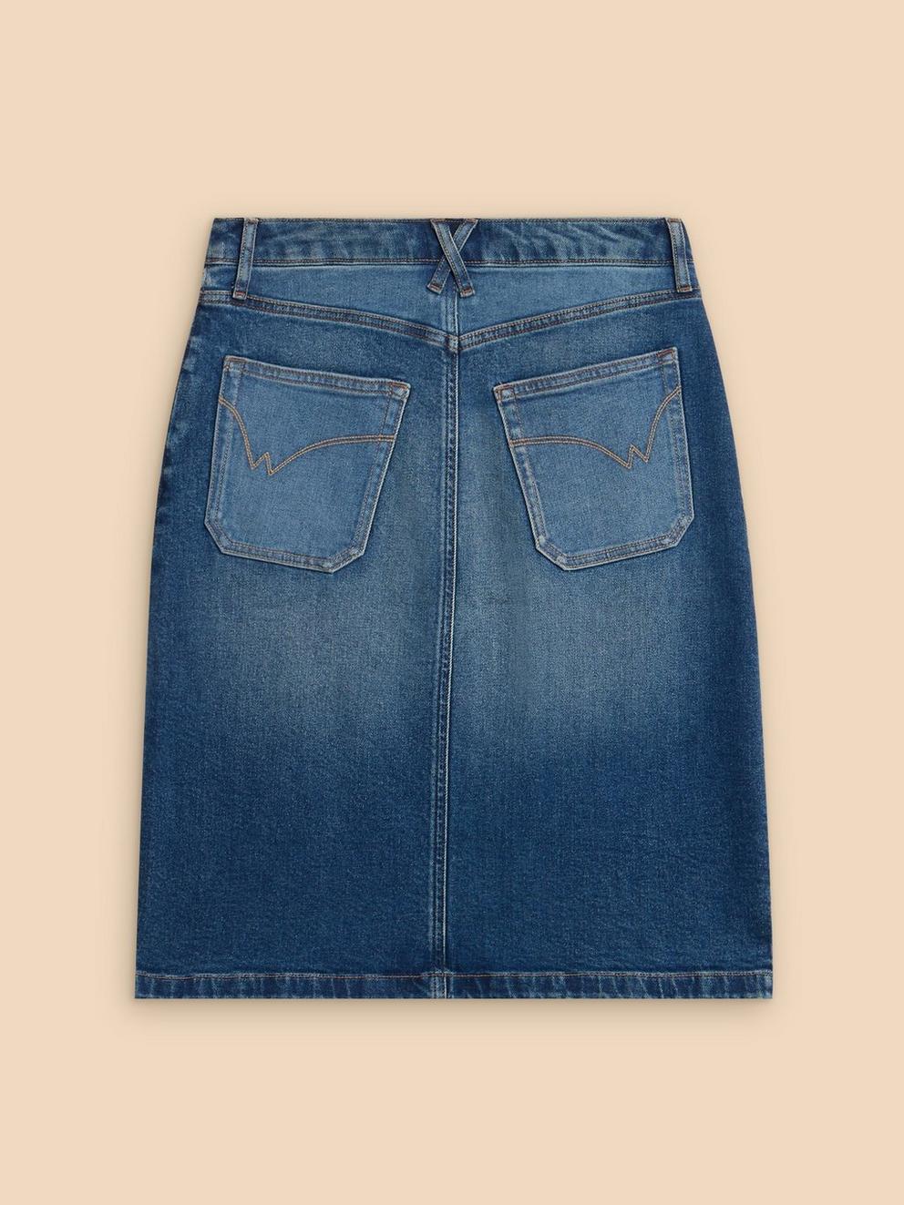 Jemma Denim Skirt in MID DENIM - FLAT BACK