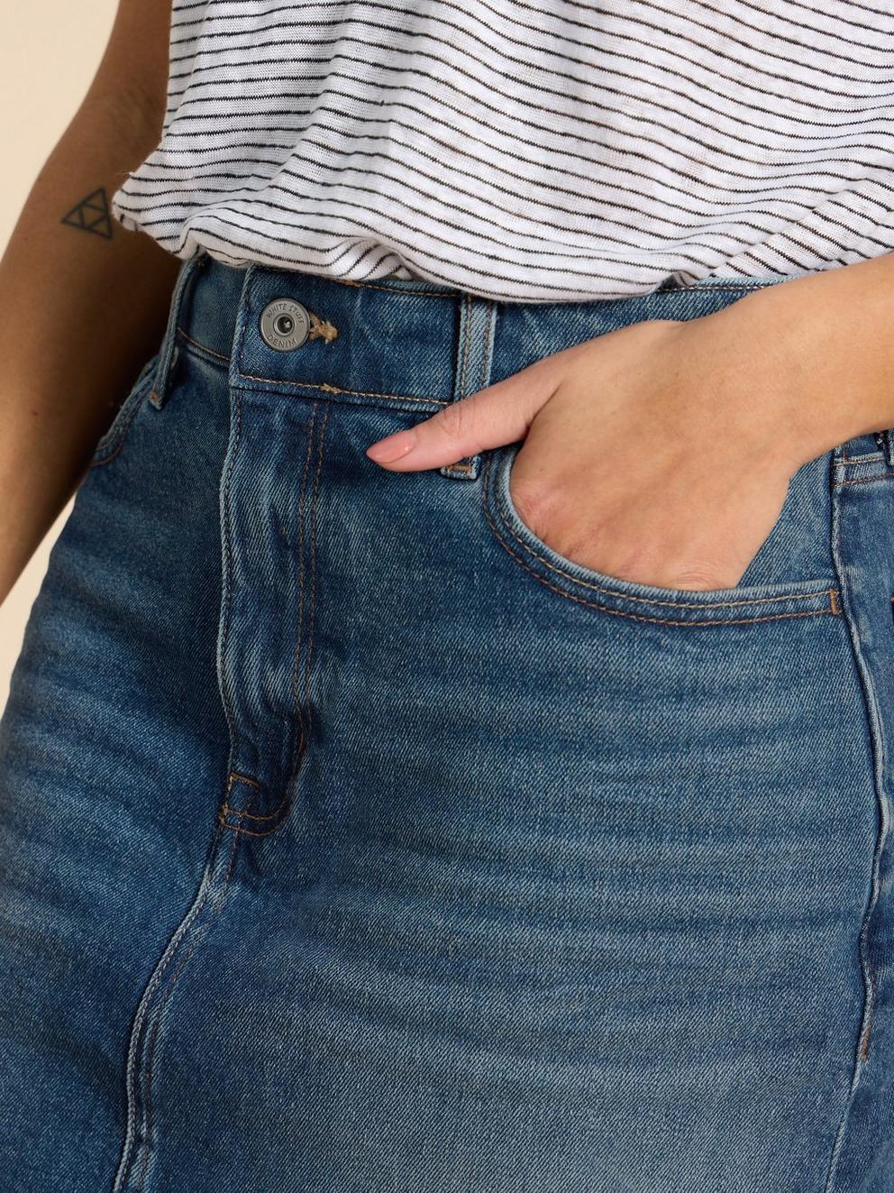 Jemma Denim Skirt in MID DENIM - MODEL DETAIL