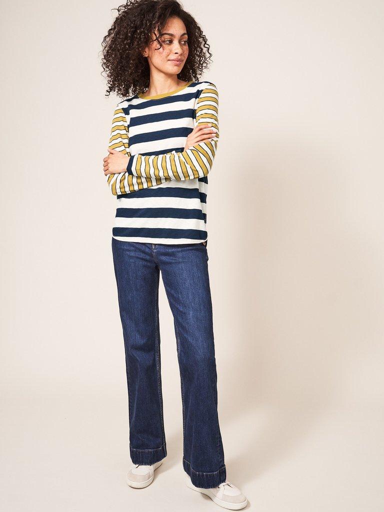Cassie Stripe Tee in WHITE MLT - MODEL FRONT