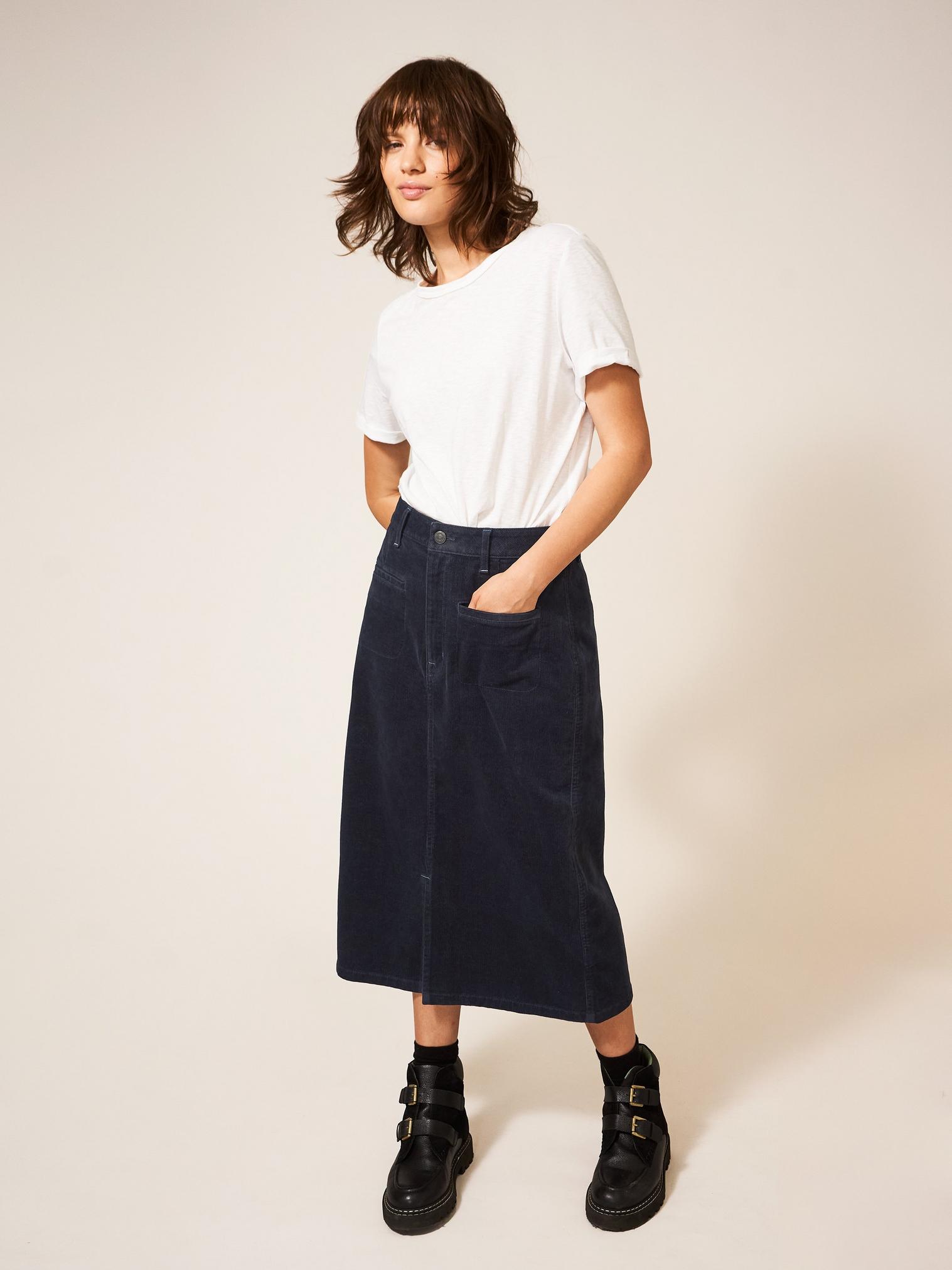 Poppy Organic Cord Midi Skirt in DK GREY - LIFESTYLE
