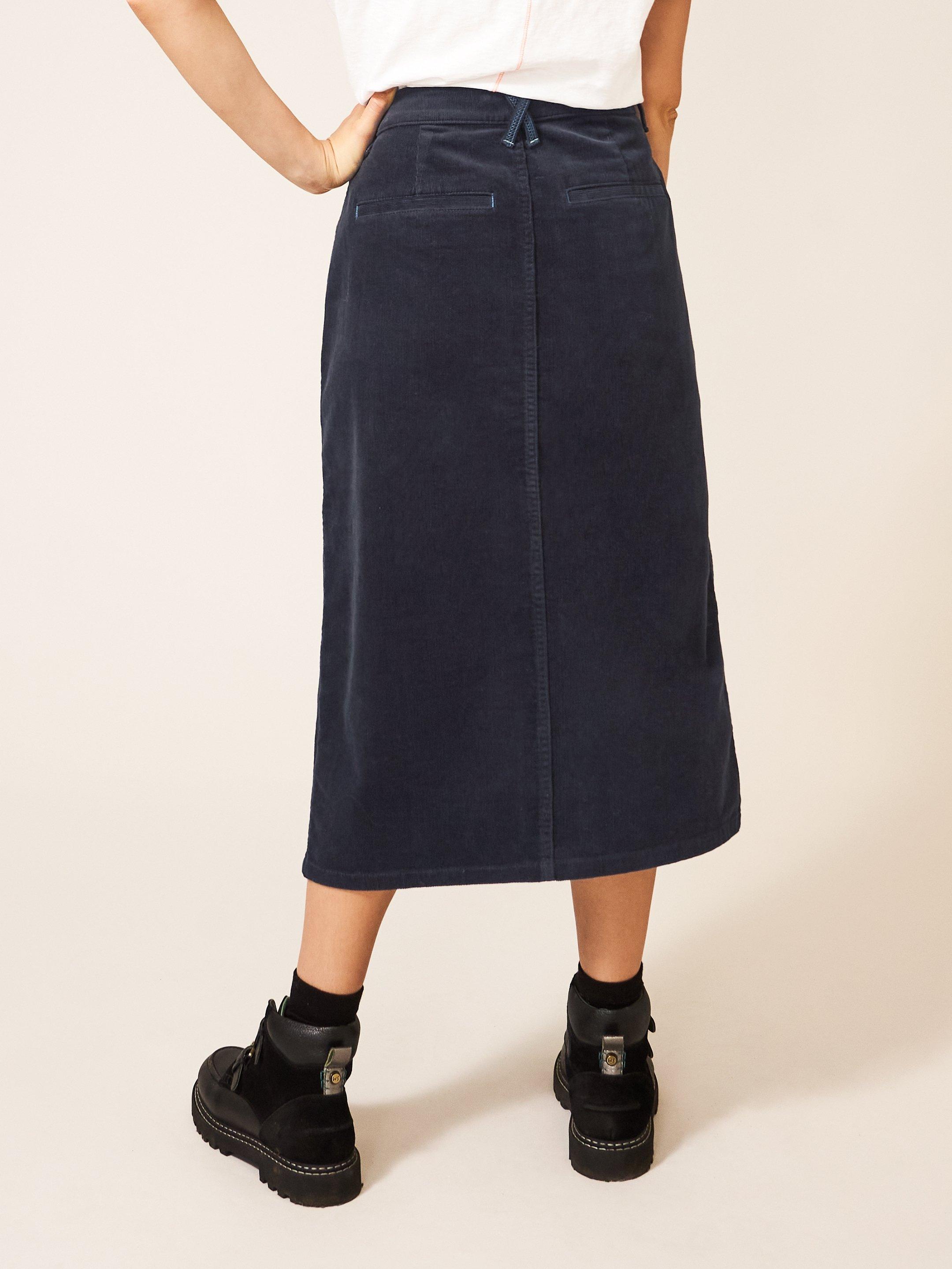 Poppy Organic Cord Midi Skirt in DK GREY - MODEL BACK