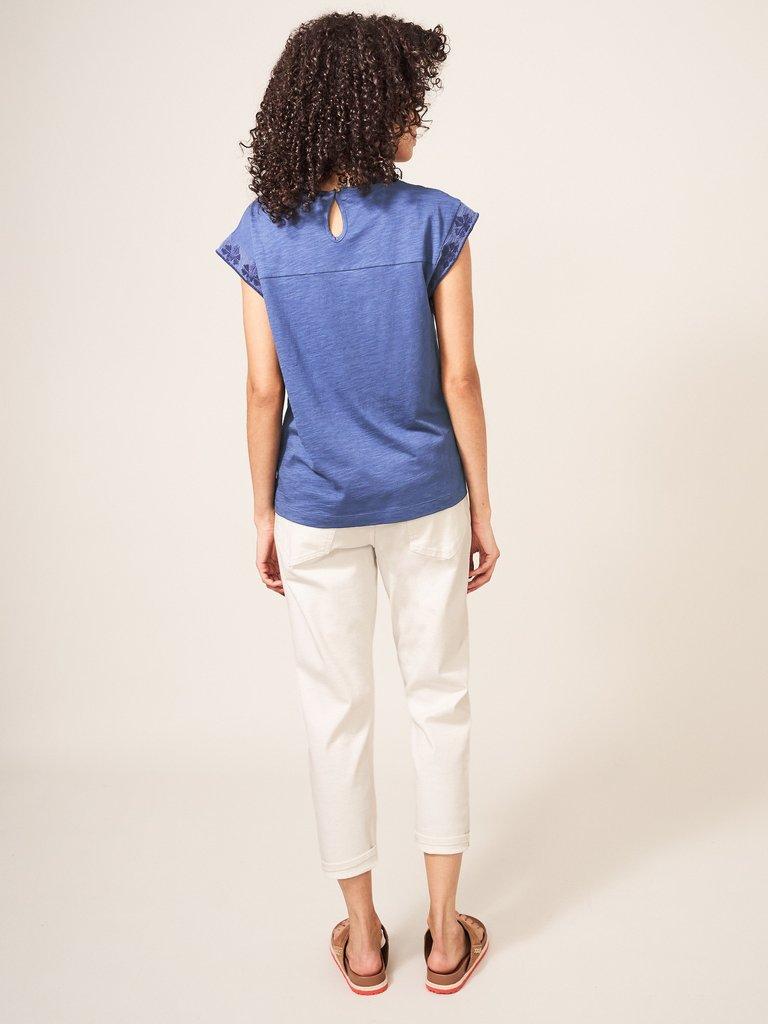 Zoe Embroidered Top in BLUE MLT - MODEL BACK