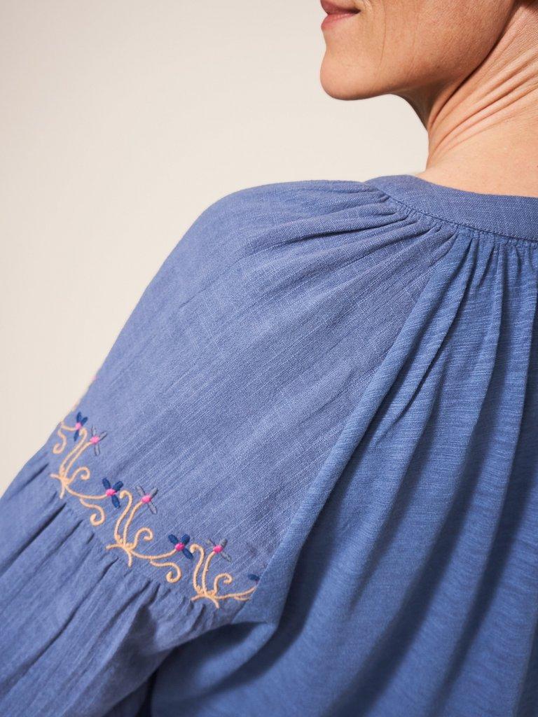 Dreamer Embroidered Top in BLUE MLT - MODEL DETAIL