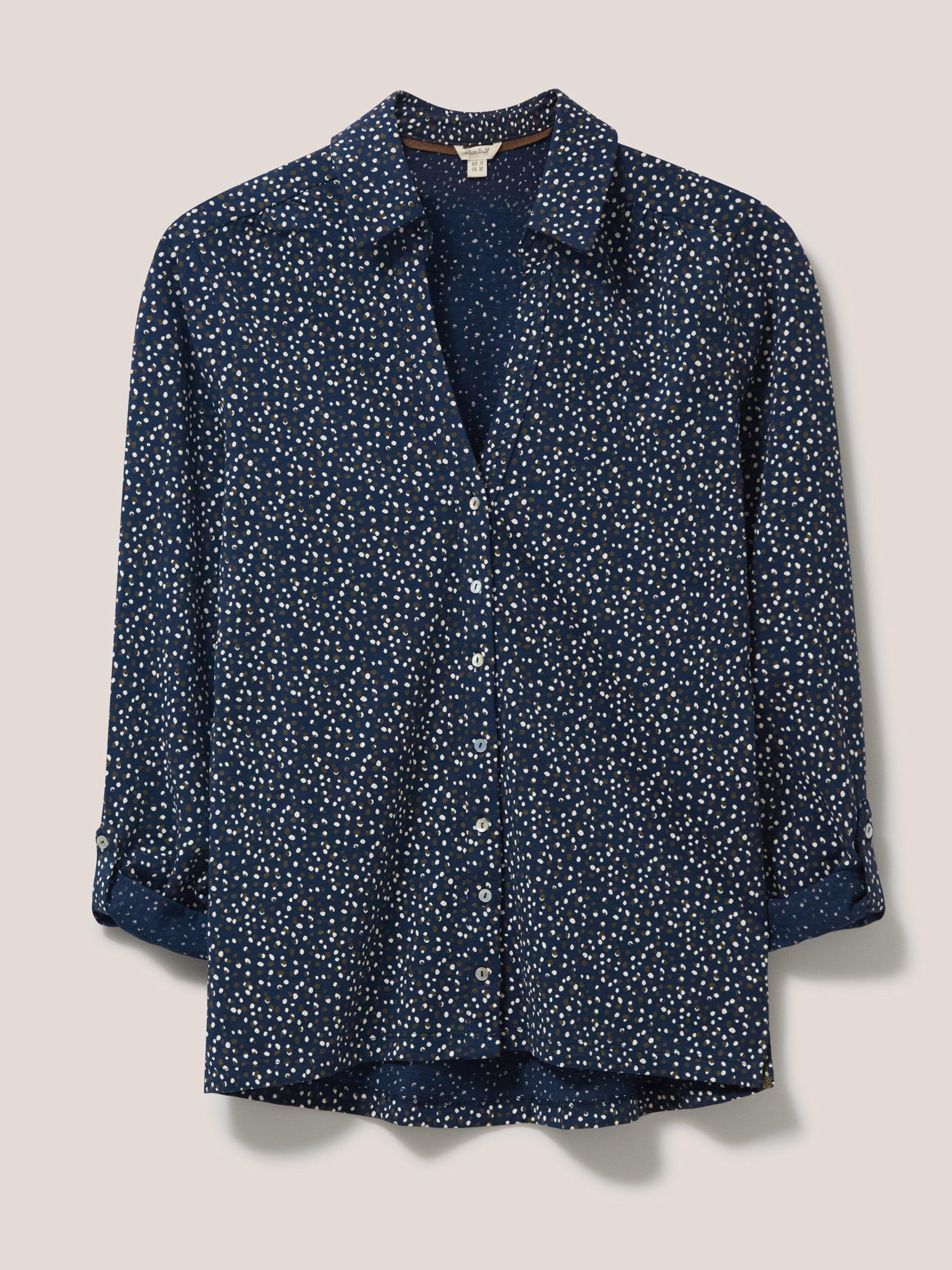 Annie Printed Jersey Shirt in NAVY MULTI - FLAT FRONT