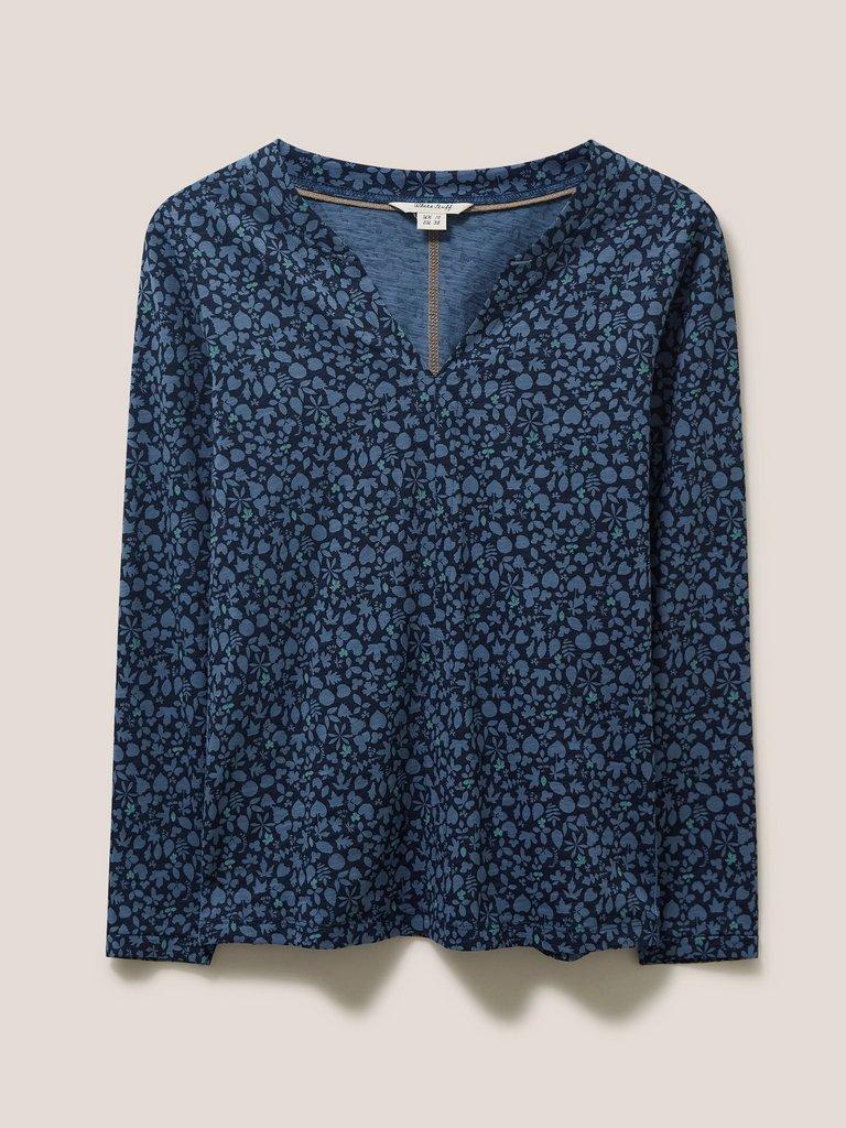 Long Sleeve Nelly Tee in NAVY MULTI - FLAT FRONT