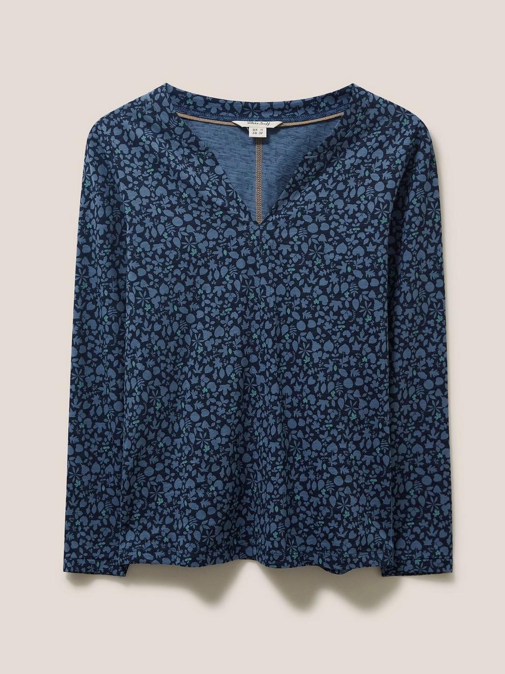 Long Sleeve Nelly Tee in NAVY MULTI - FLAT FRONT