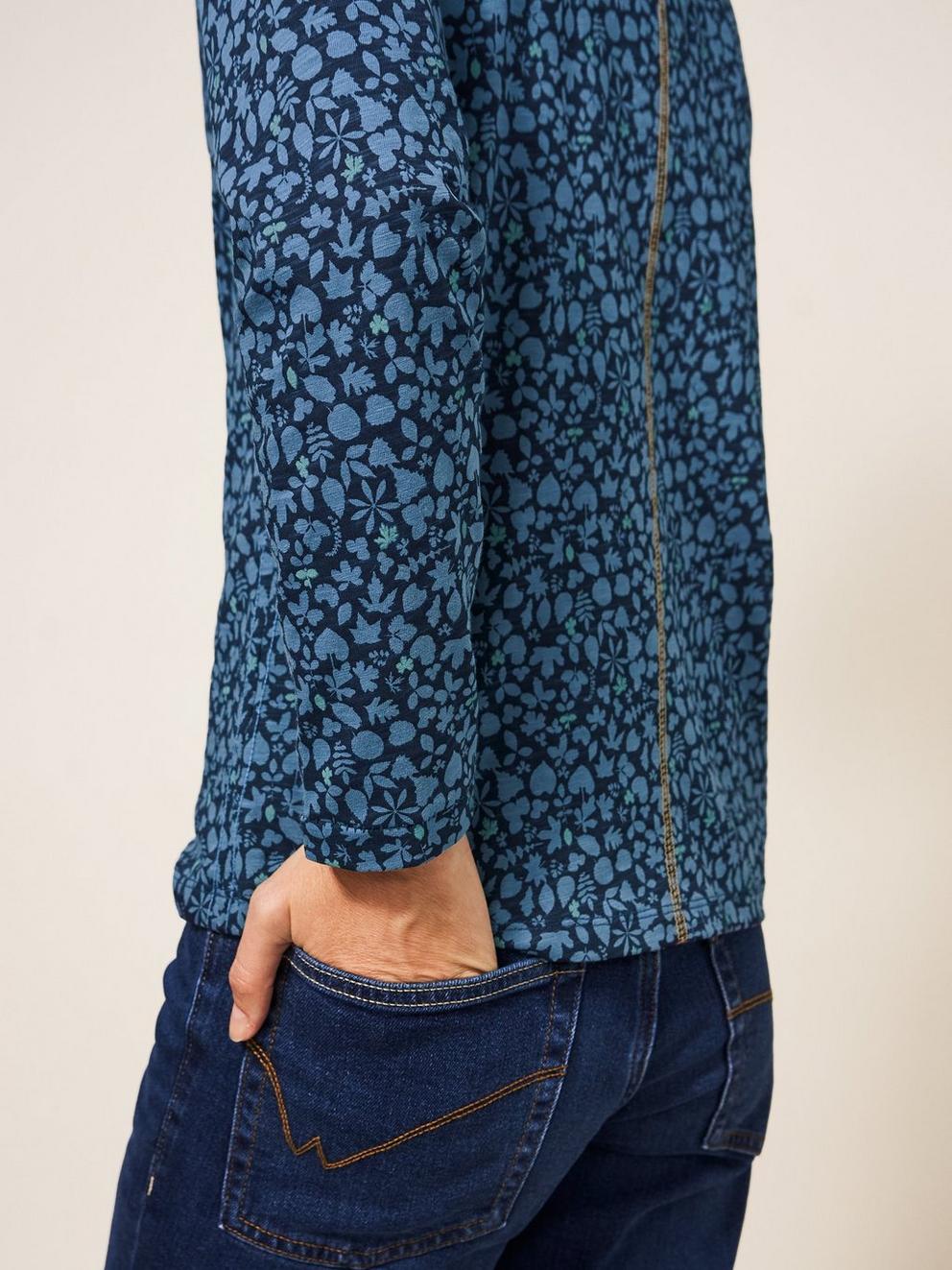 Long Sleeve Nelly Tee in NAVY MULTI - MODEL FRONT