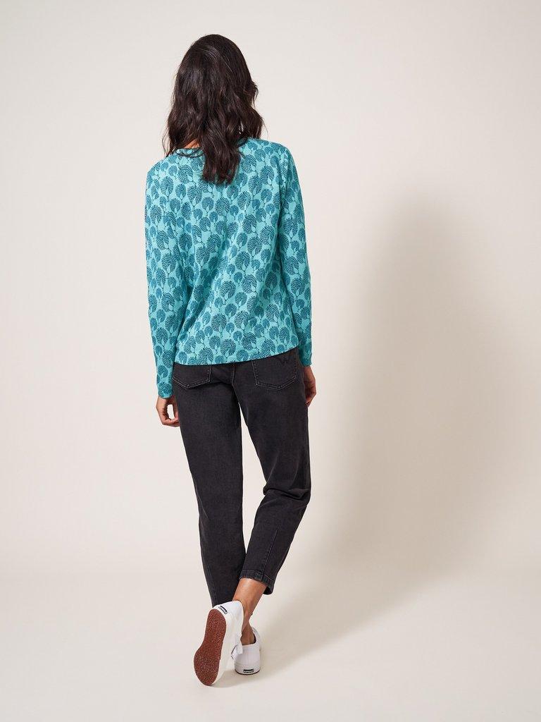 Long Sleeve Nelly Tee in TEAL PR - MODEL BACK