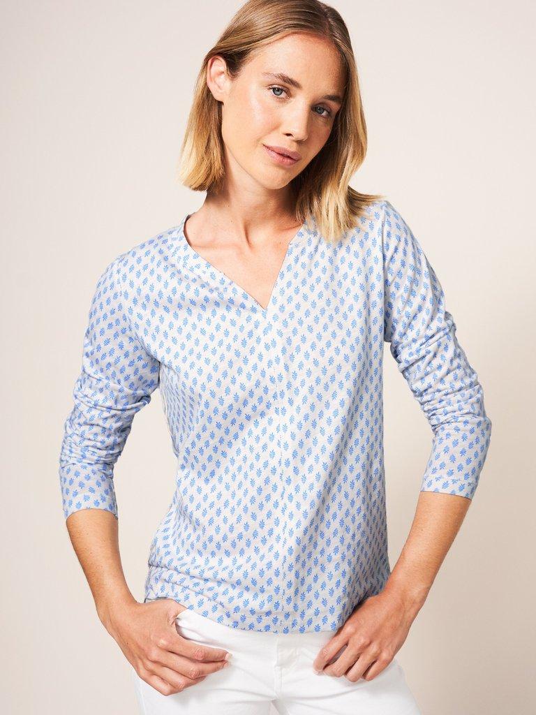 Long Sleeve Nelly Tee in WHITE MLT - MODEL FRONT