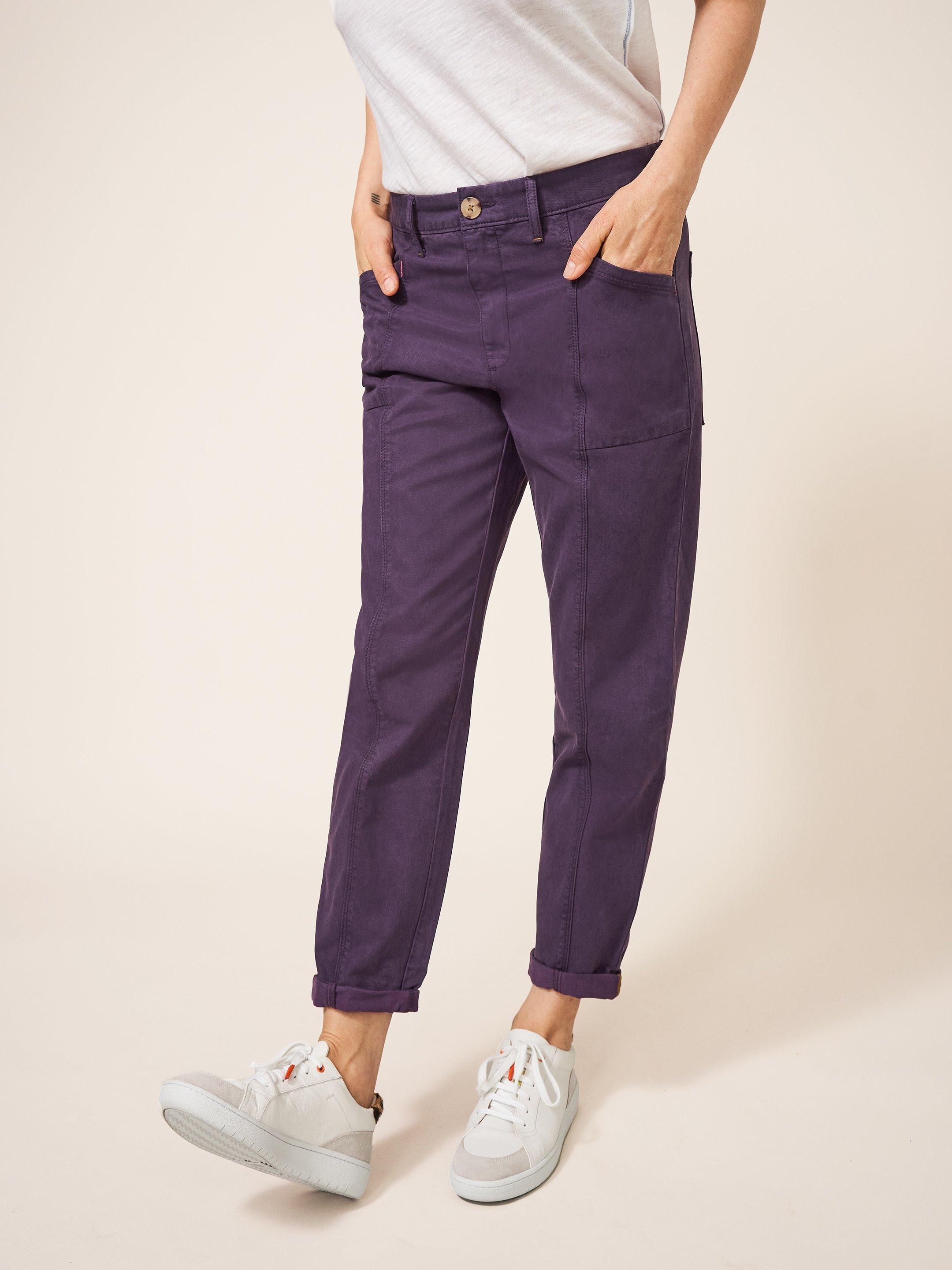 Thea Tapered Trouser in DK PURPLE - MODEL FRONT