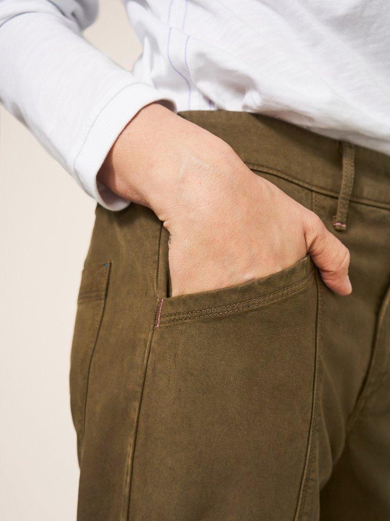 Thea Tapered Trouser in KHAKI GRN - MODEL DETAIL