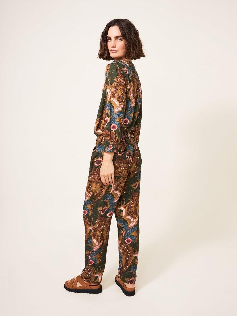 Thea Printed Trouser in TEAL MLT - MODEL BACK