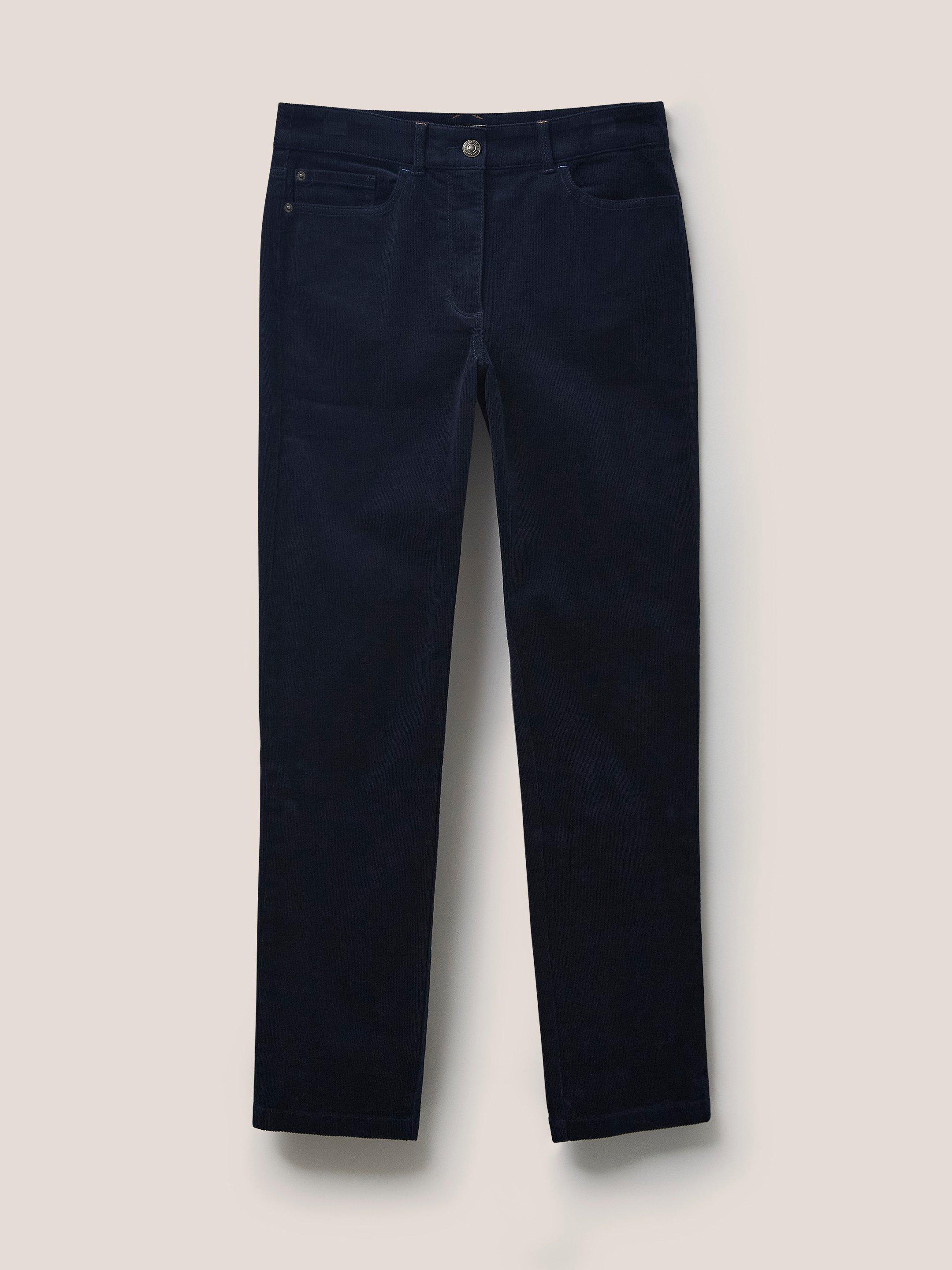 Brooke Straight Cord Trouser in DARK NAVY - FLAT FRONT