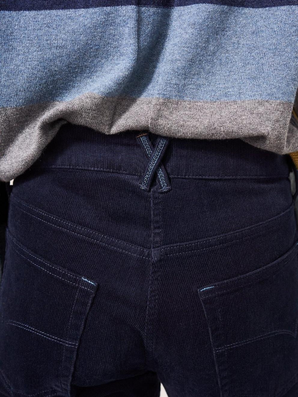 Brooke Straight Cord Trouser in DARK NAVY - MODEL DETAIL
