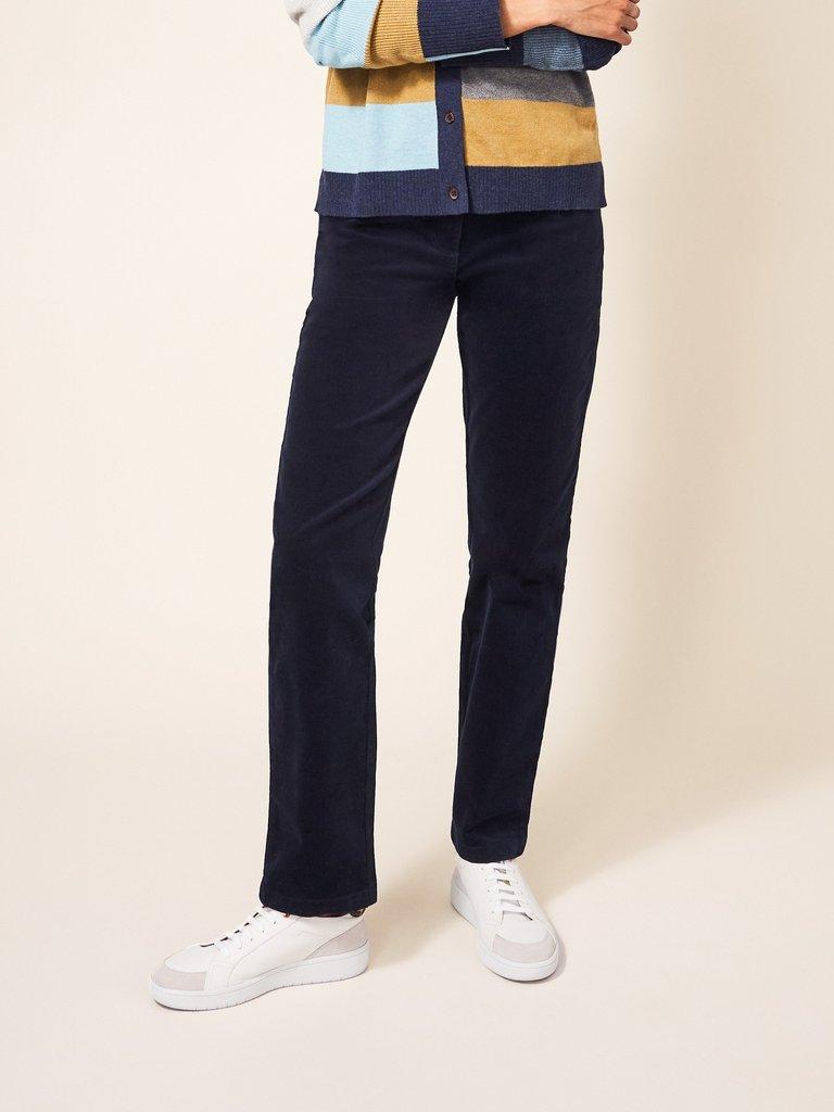 Brooke Straight Cord Trouser in DARK NAVY - MODEL FRONT