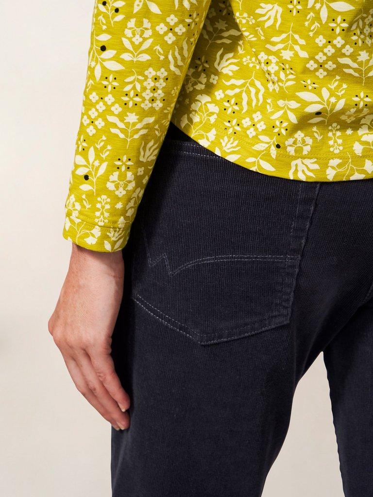 Brooke Straight Cord Trouser in DK GREY - MODEL DETAIL