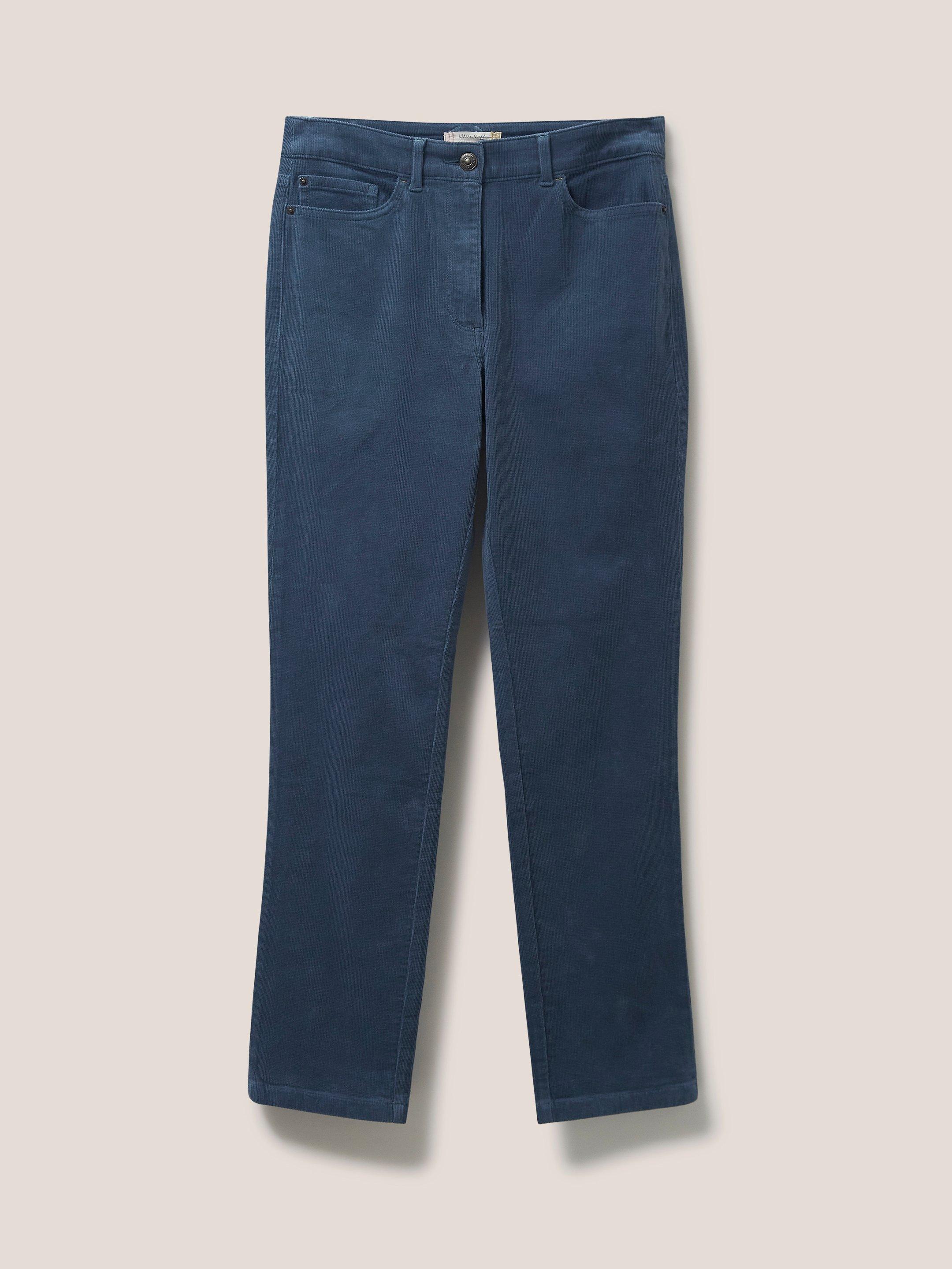 Brooke Straight Cord Trouser in DUS BLUE - FLAT FRONT