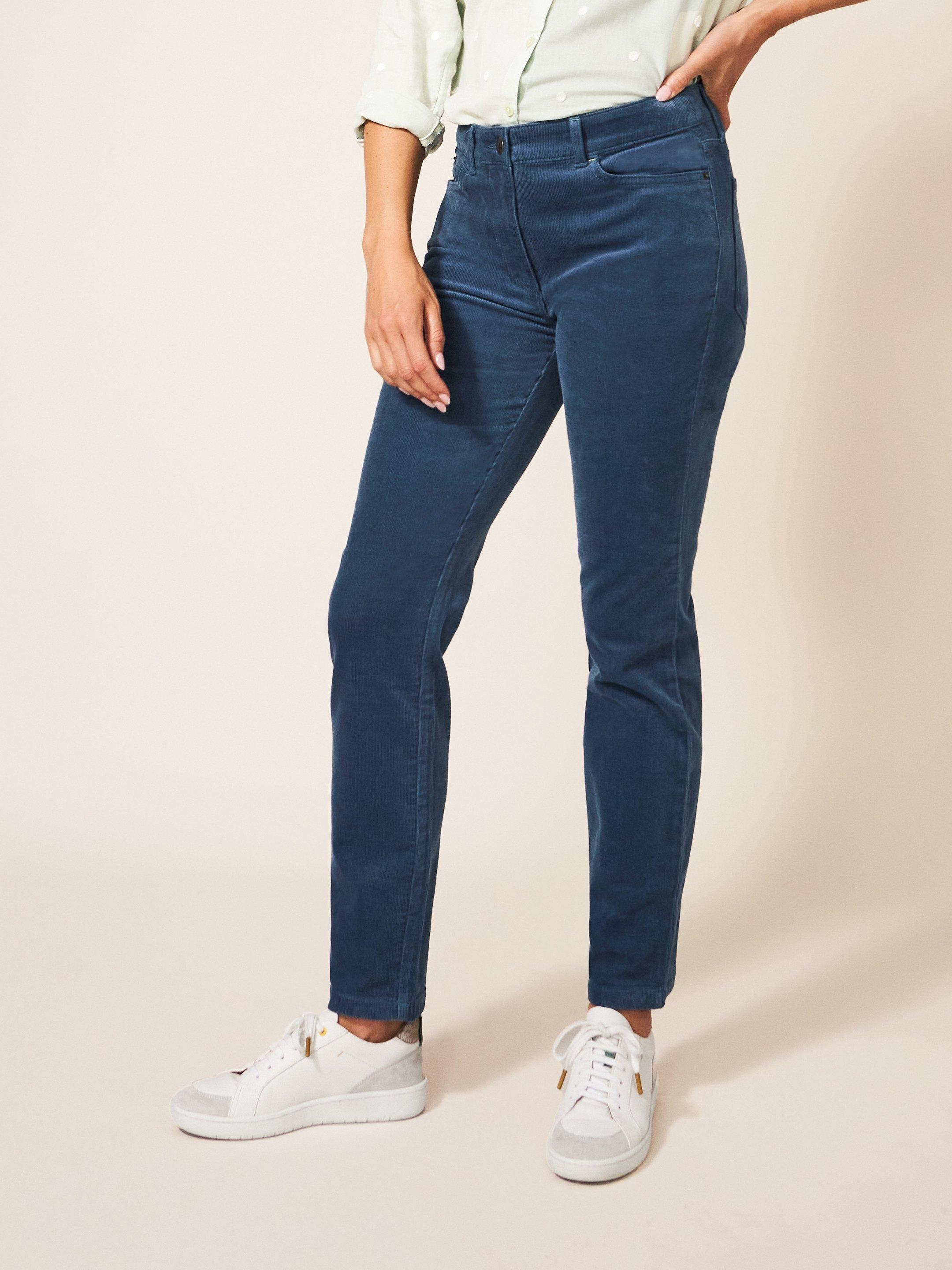 Brooke Straight Cord Trouser in DUS BLUE - MODEL FRONT