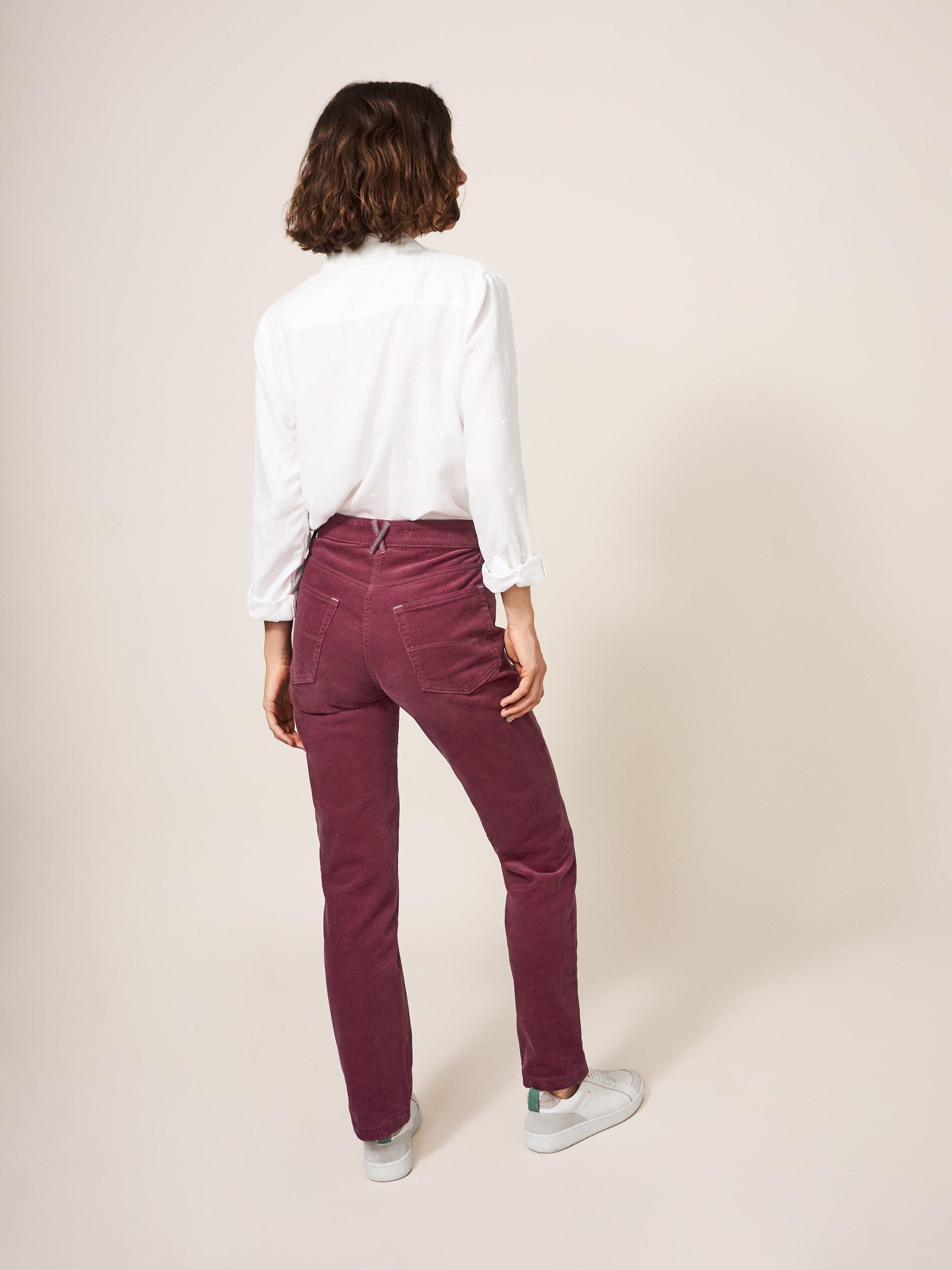 Brooke Straight Cord Trouser in DUS PINK - MODEL BACK