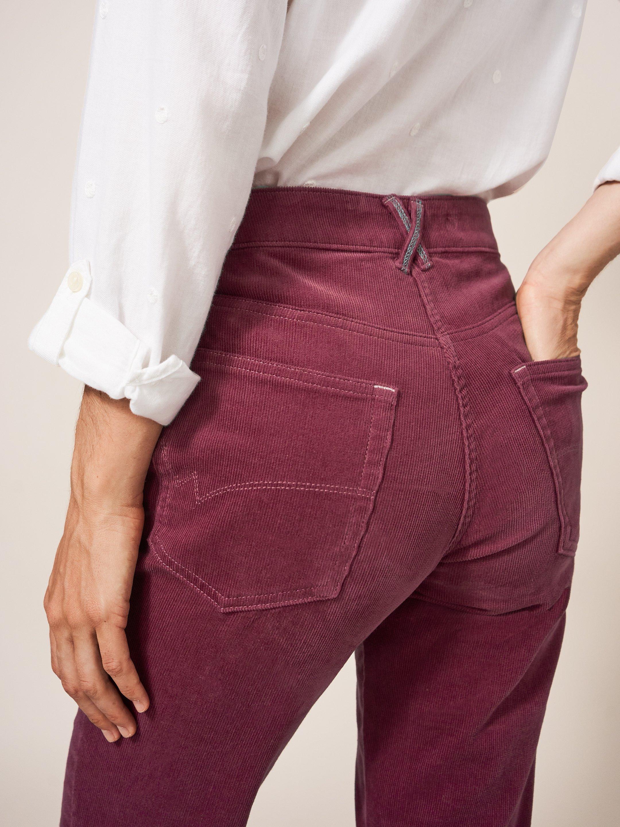 Brooke Straight Cord Trouser in DUS PINK - MODEL DETAIL