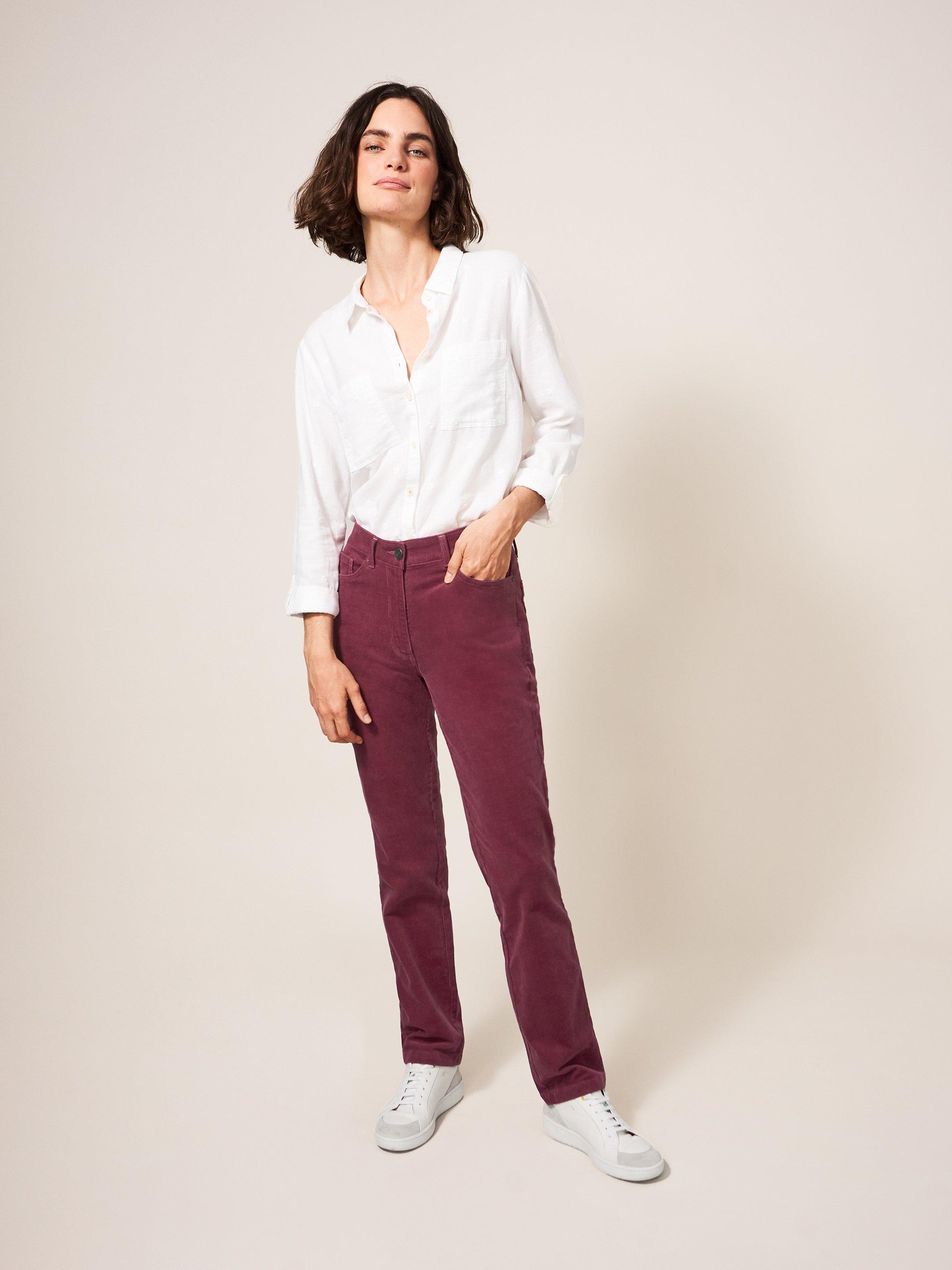 Brooke Straight Cord Trouser in DUS PINK - MODEL FRONT