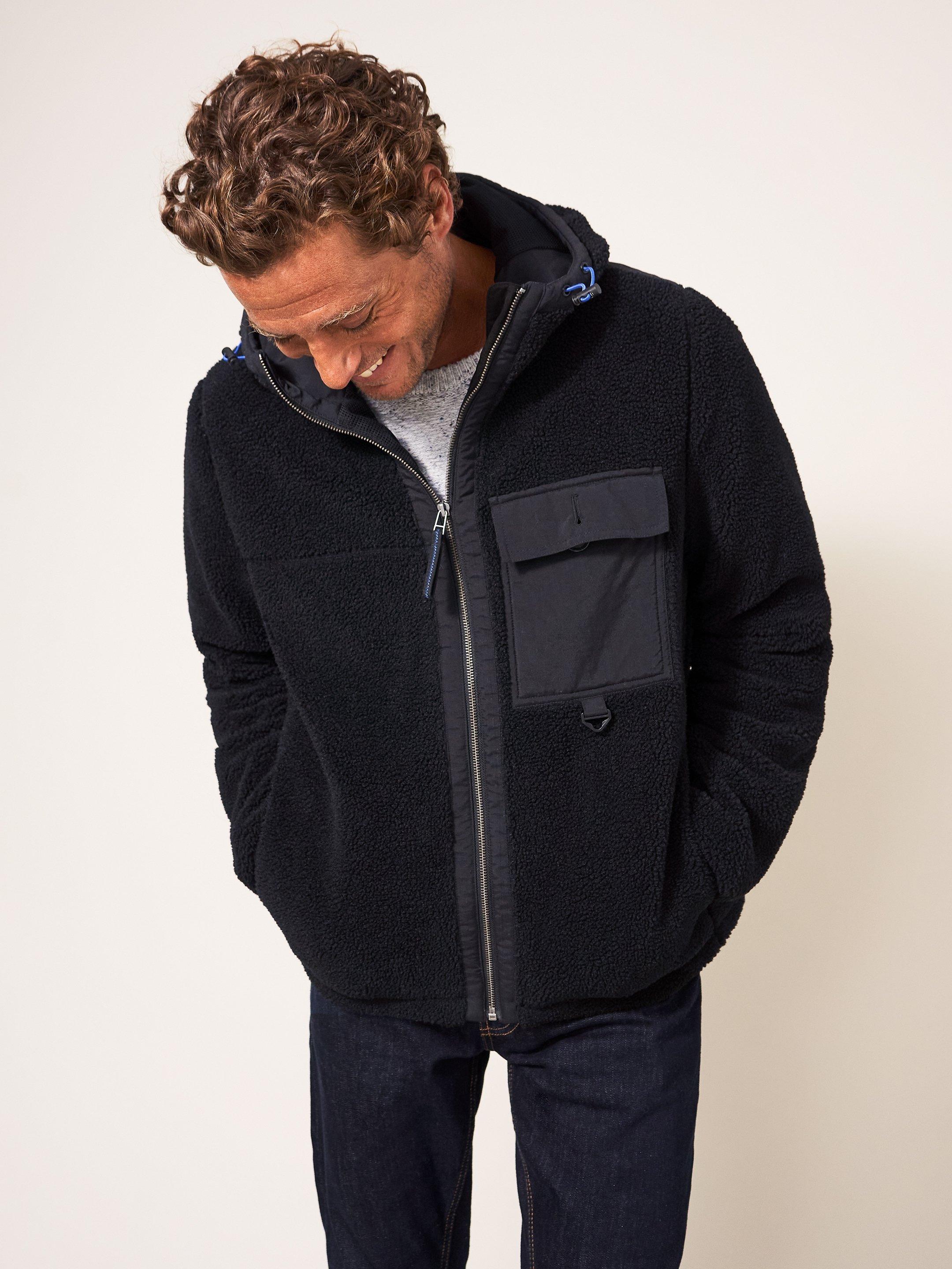 Oadby Hooded Borg Zip Through in PURE BLK - LIFESTYLE