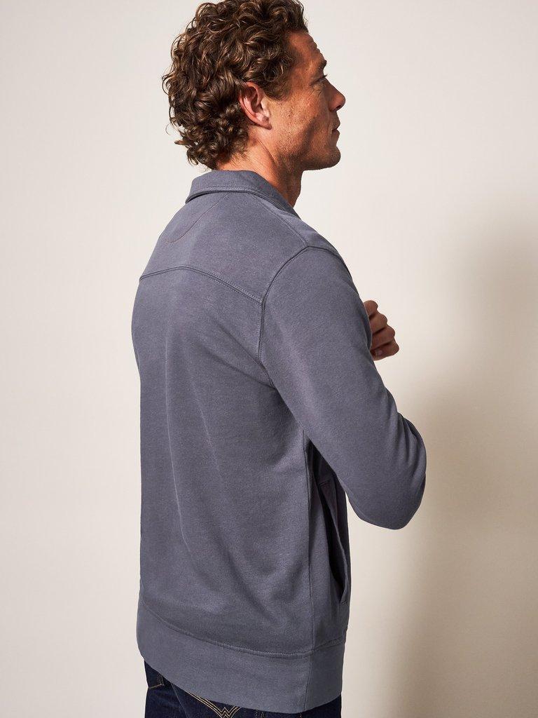 Ashby Half Zip Sweat in DARK GREY - MODEL BACK